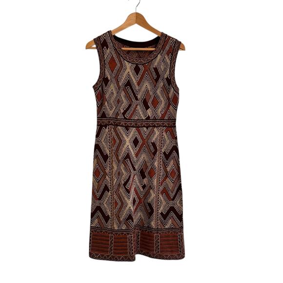 Peruvian Connection Imani Pima Cotton Sheath Dress Size Small Brown Orange Cream - Picture 1 of 7